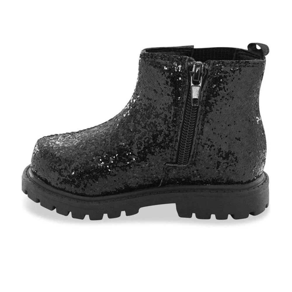 Carter's Bessie Toddler Girls Black Glitter Chelsea Boots Size 4T Sparkle Zip